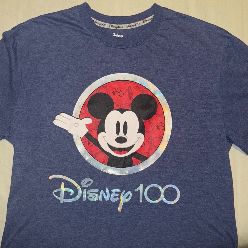 Disney 100 Anniversary Collectible Blue Mickey Mouse Short Sleeve Tee L